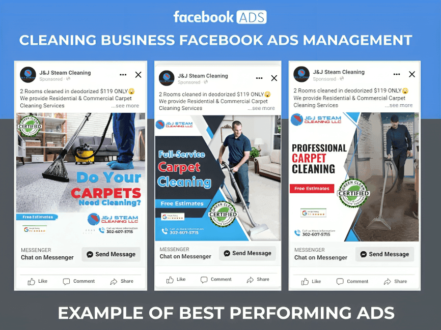 Cleaning business Facebook marketing visuals