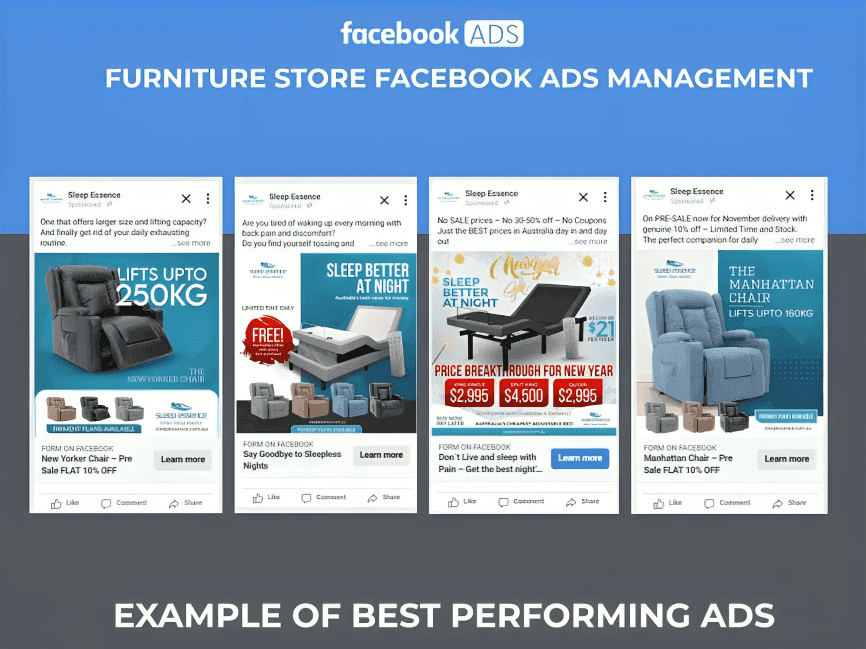 Furniture company Facebook ad creative preview